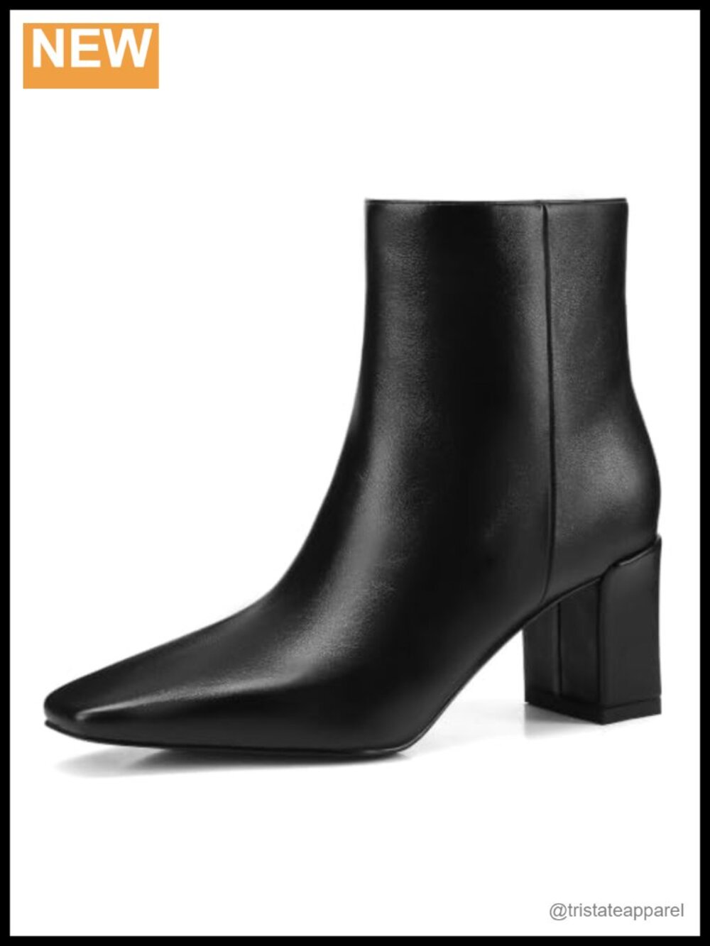 Women's Square Toe Ankle Boots Chunky Block Heel Faux Leather Mid-Calf Zip